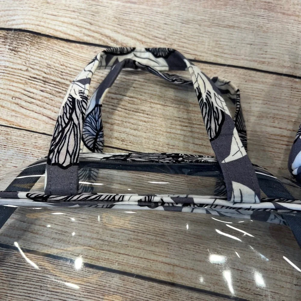 Vera Bradley Imperial Leaves Clear Travel Tote and Quilted Cosmetic Bag Set Gray